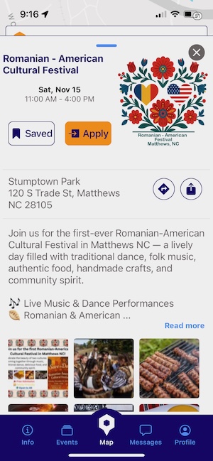 Event panel preview on the map