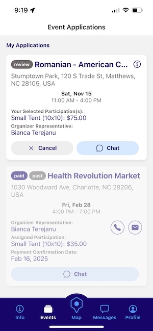 Check application status in Events tab