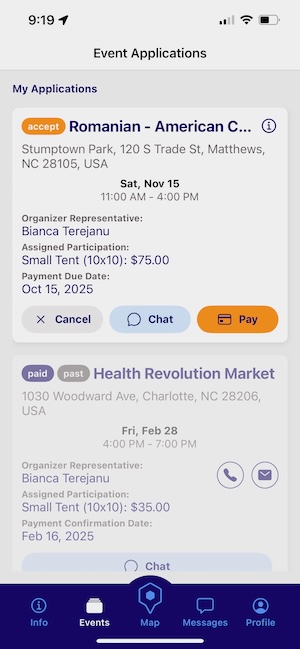 Application accepted status and pay button